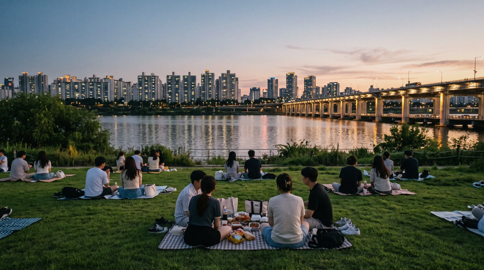 The Han River embankment where Seoul's cherry blossom festival draws the city each April, South Korea