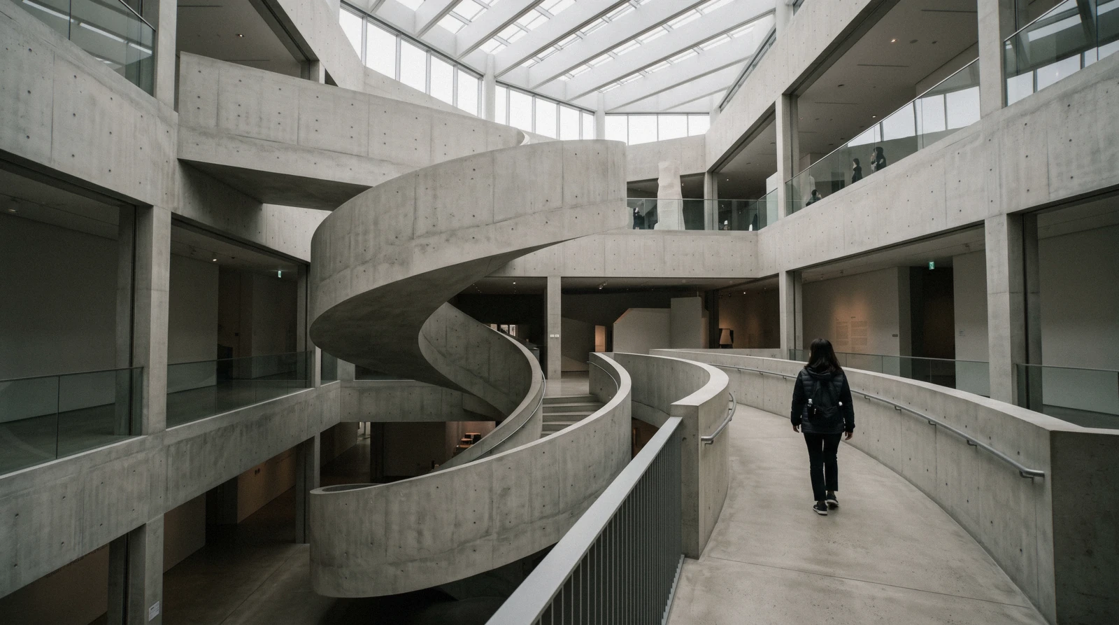 The spiral stair and top-lit void inside the antiquities building at Leeum Museum of Art, Seoul, South Korea