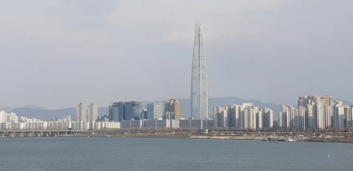 Lotte World Tower above the Han River, Seoul, South Korea