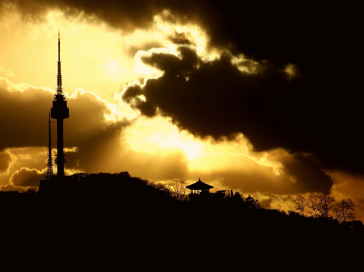 N Seoul Tower at sunset above Namsan, Seoul, South Korea